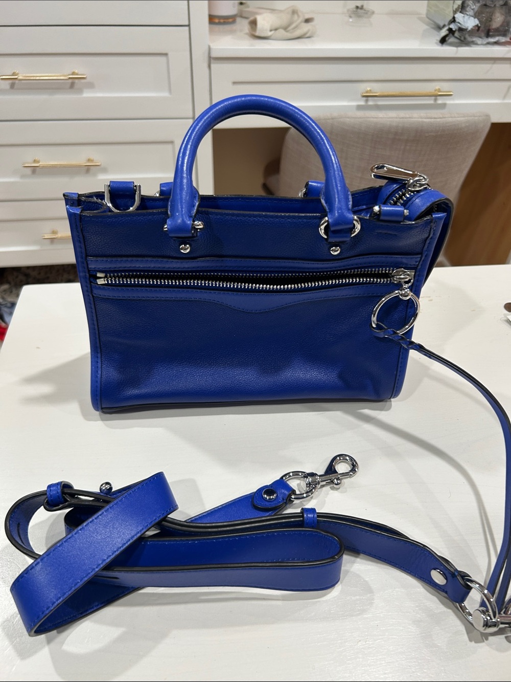 Rebecca Minkoff MICRO Bedford Zip Satchel (Bright Blue)